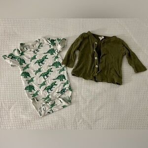 Kate Quinn Green Dino Onesie and Cardigan